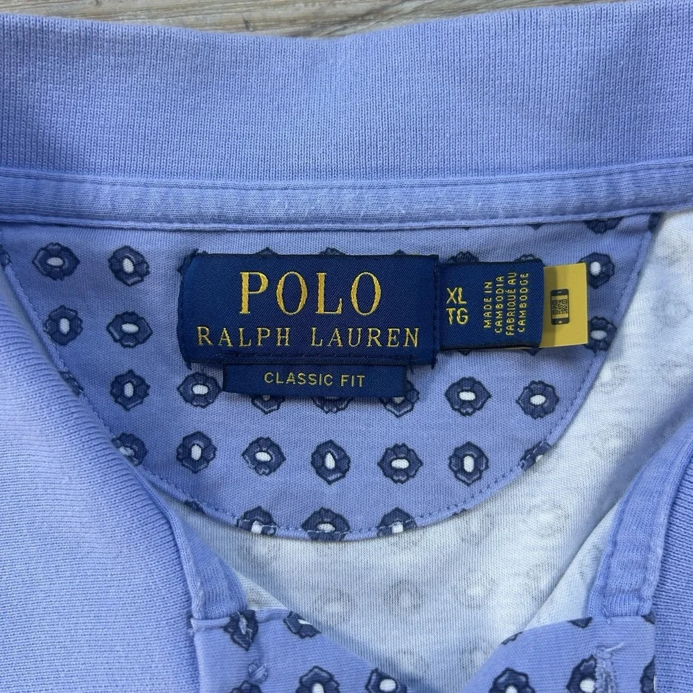 Polo Ralph Lauren XL Classic Fit Polo Shirt Short Sleeve Geometric AOP Blue